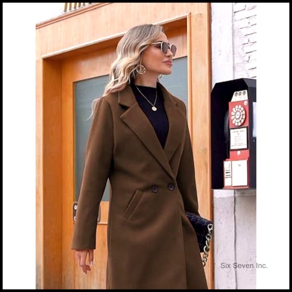 Winter Wool Blend Peacoat with Notch Lapel Long Overcoat - Picture 4 of 7